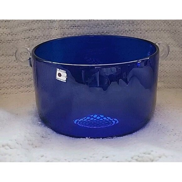Vintage Blenko Cobalt Blue Glass Handmade Straight Sides  With Handles - Picture 1 of 8